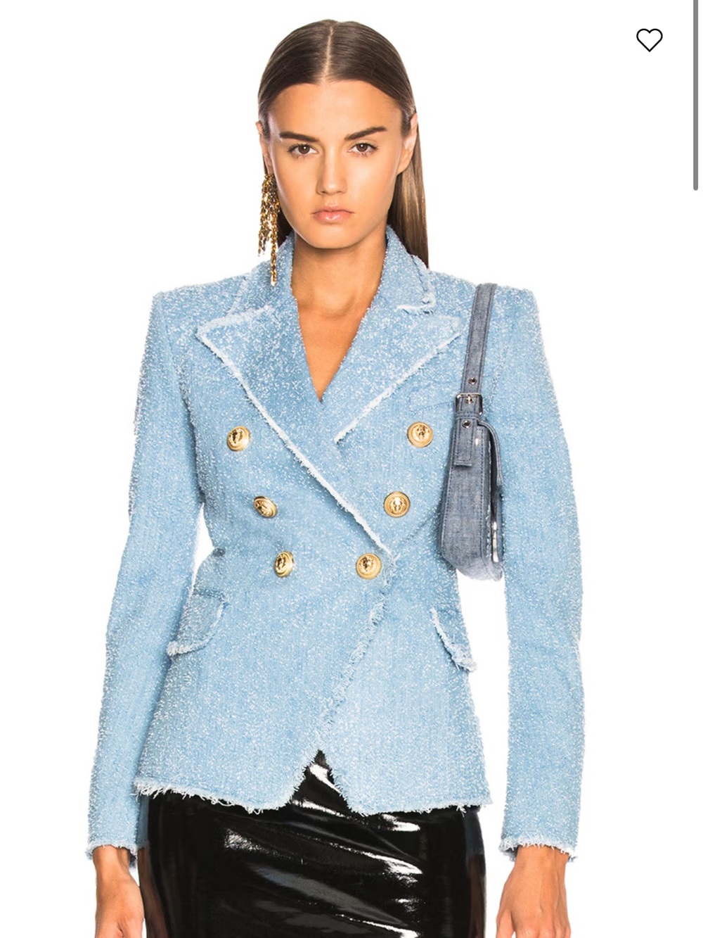 Balmain Light Blue Tweed Double-Breasted Blazer